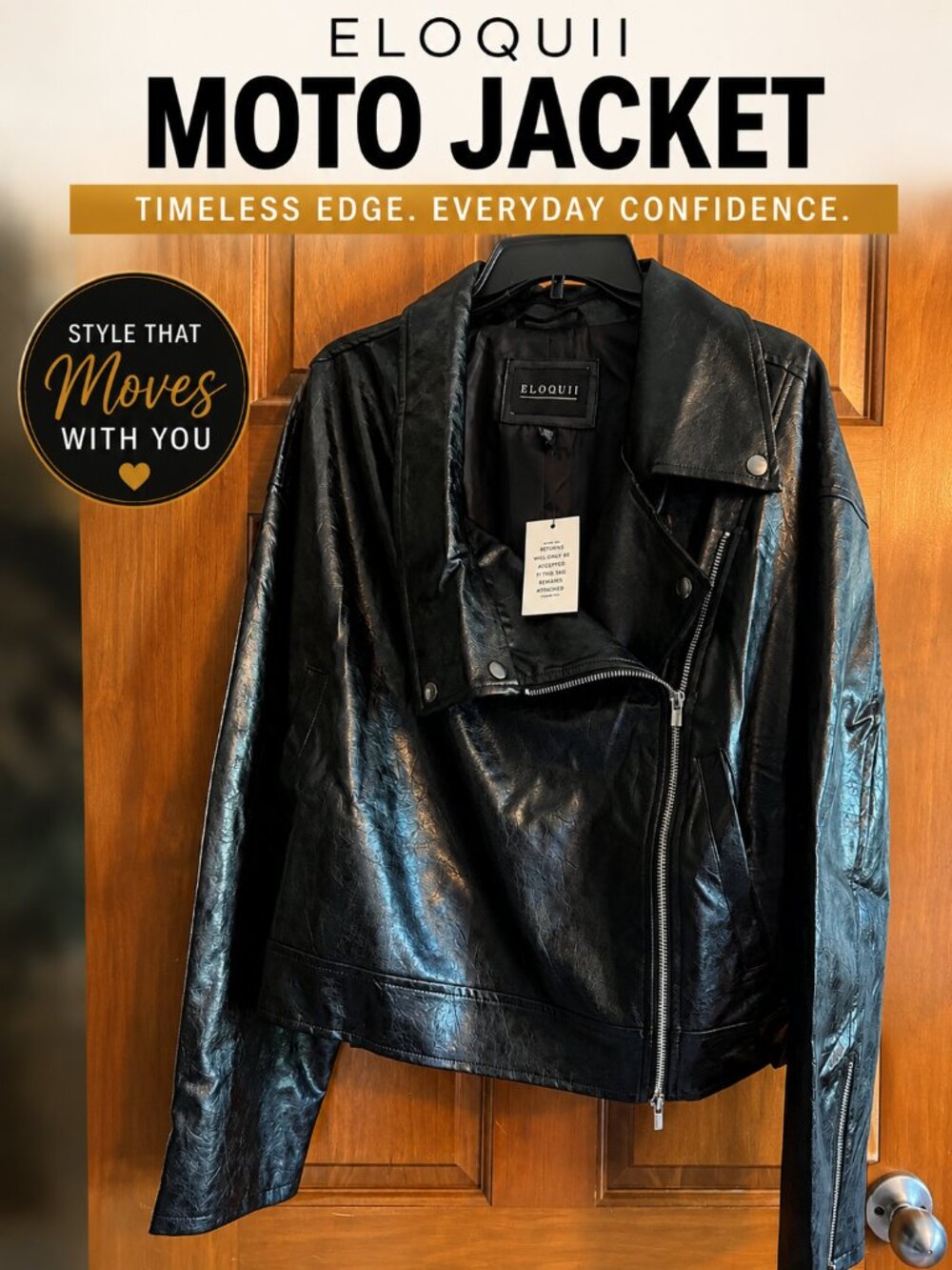 ELOQUII Black Faux Leather Moto Jacket NWT Plus Size Biker